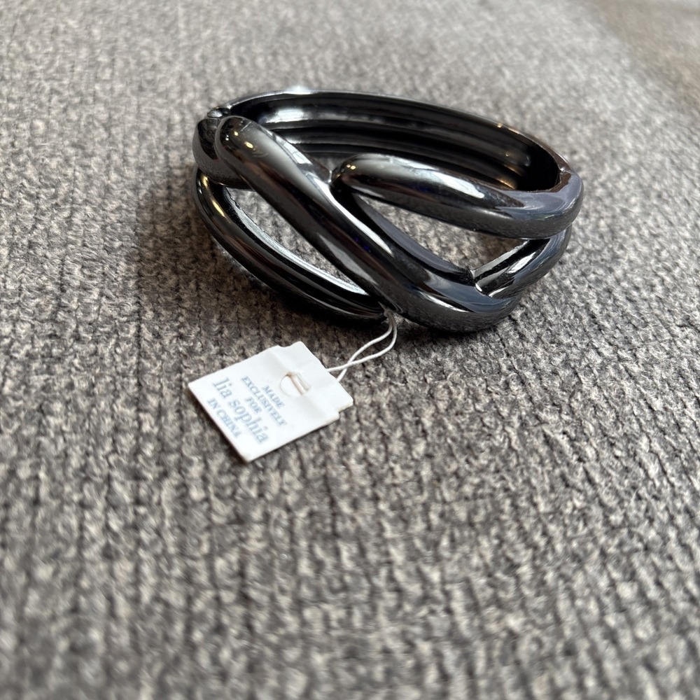 LIA SOPHIA signed Gunmetal Clamper Hinged Bracelet